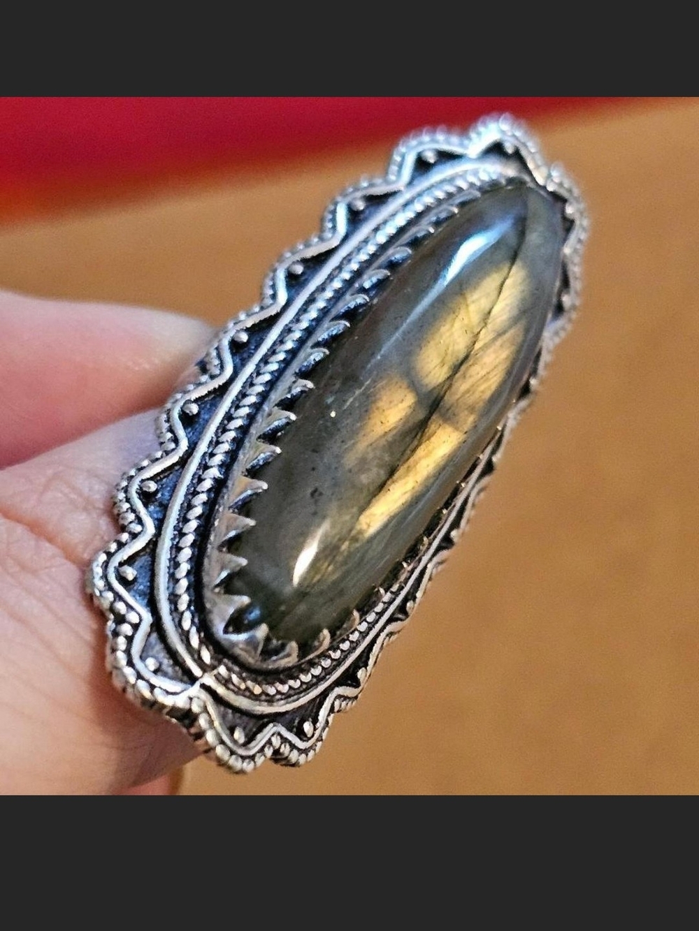 NEW!✨️Stunning High Grade Labradorite Statement Sterling Silver Ring-FLASHY!✨️